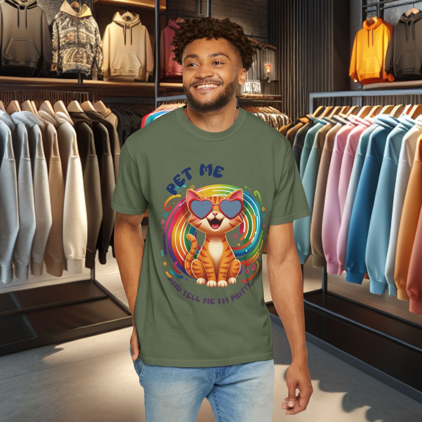 Groovy Orange Kitty Tee — "Pet Me" Dyed T-Shirt