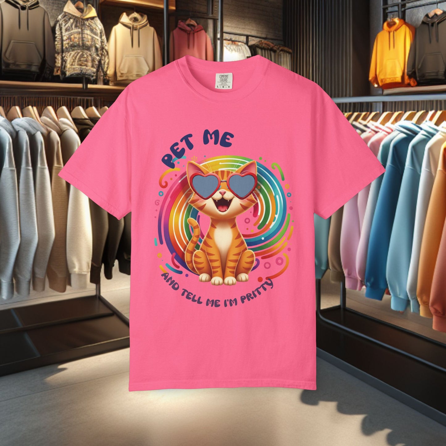 Groovy Orange Kitty Tee — "Pet Me" Dyed T-Shirt