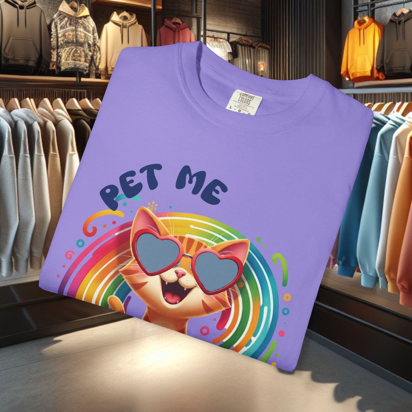 Groovy Orange Kitty Tee — "Pet Me" Dyed T-Shirt
