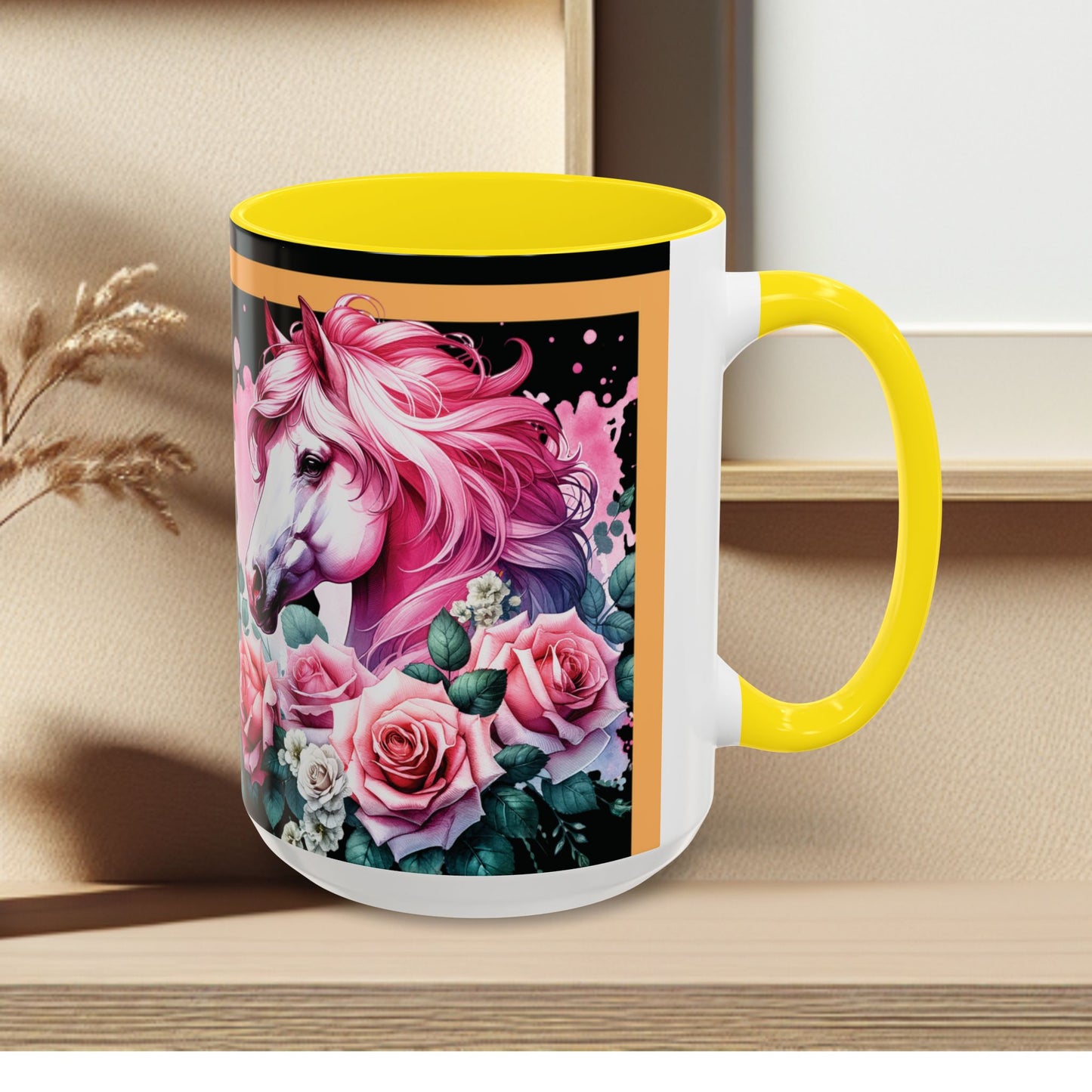 Coffee Mug Horses in Flowers 11oz 15oz