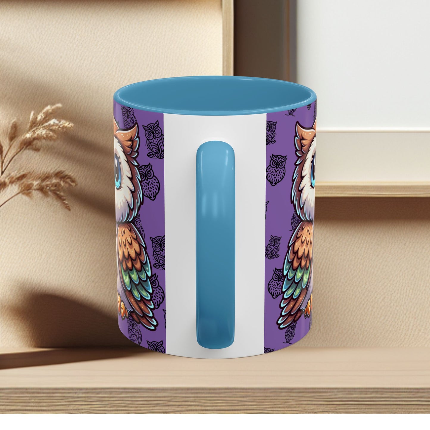Purple Coffee Mug - Owl Family - Colorful Inspirational Owl Design