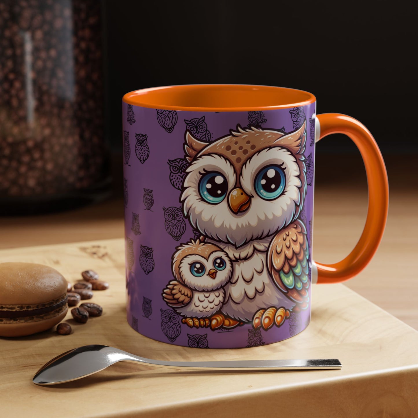 Purple Coffee Mug - Owl Family - Colorful Inspirational Owl Design