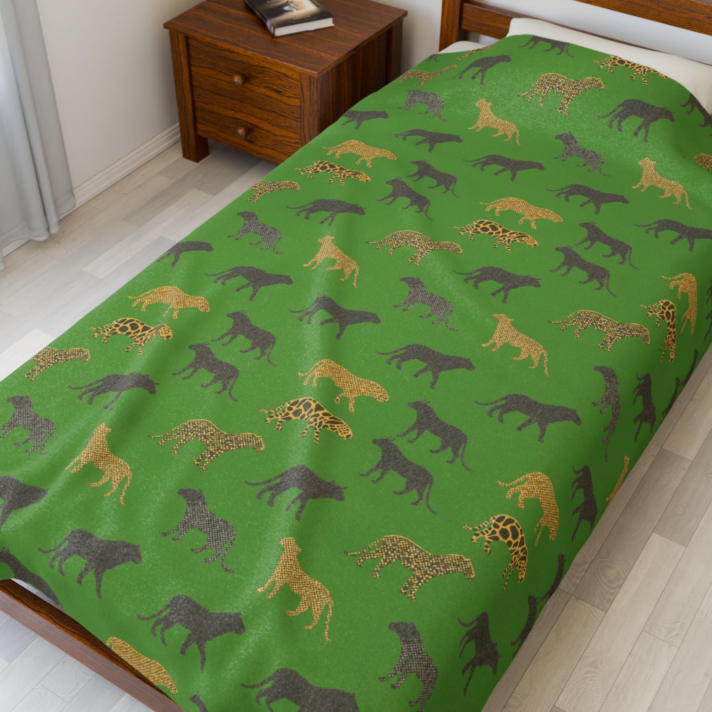 Animal Print Green Velveteen Plush Blanket