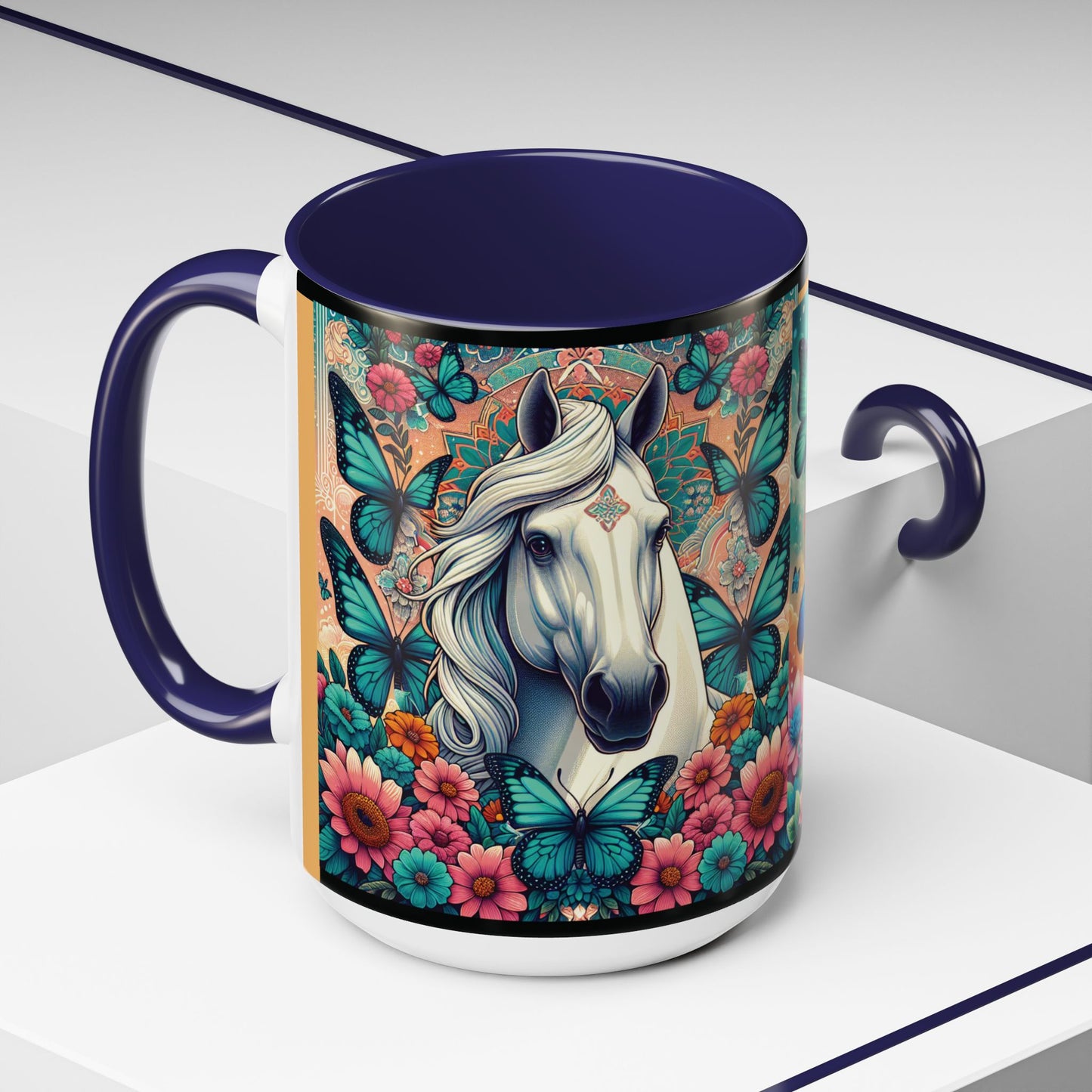 Coffee Mug Horses, Flowers, and Butterflies Mug
