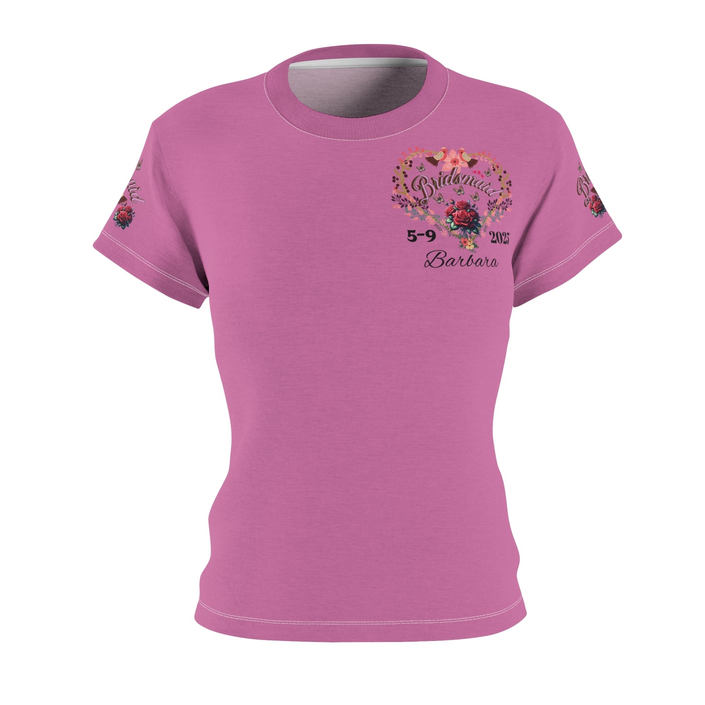 Personalized Bridesmaids Women's Graphic Cut & Sew Pink Tee - Bridal Party