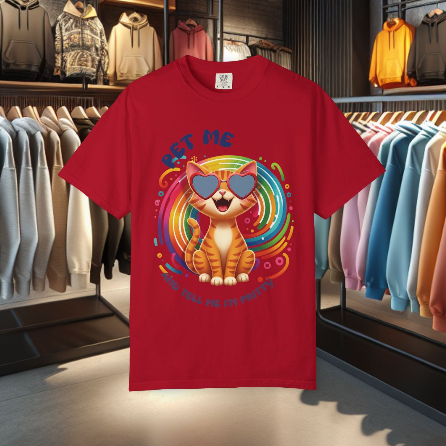 Groovy Orange Kitty Tee — "Pet Me" Dyed T-Shirt
