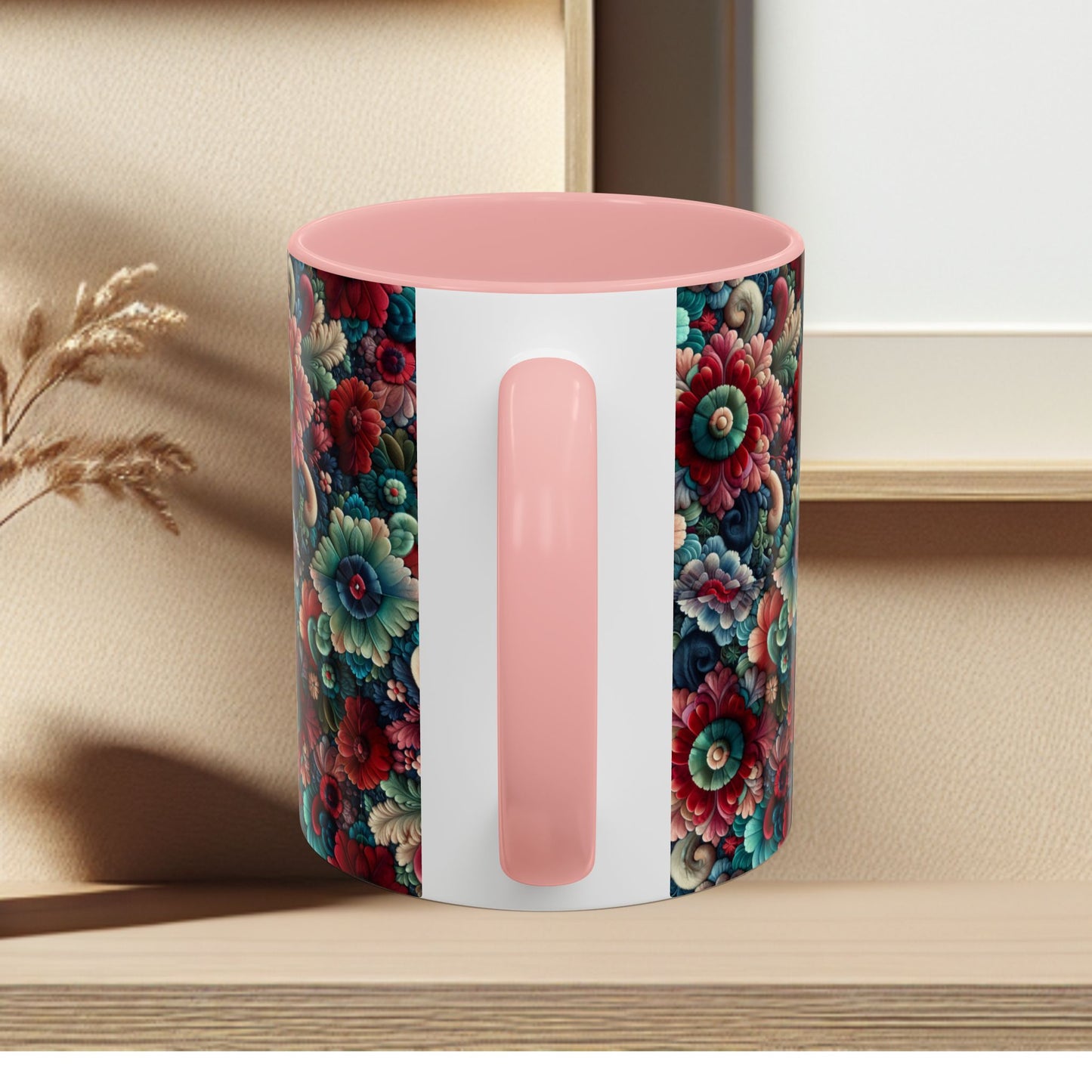 Beautiful Floral Pattern Accent Coffee Mug — Vibrant Vintage Bloom Design (11/15oz)