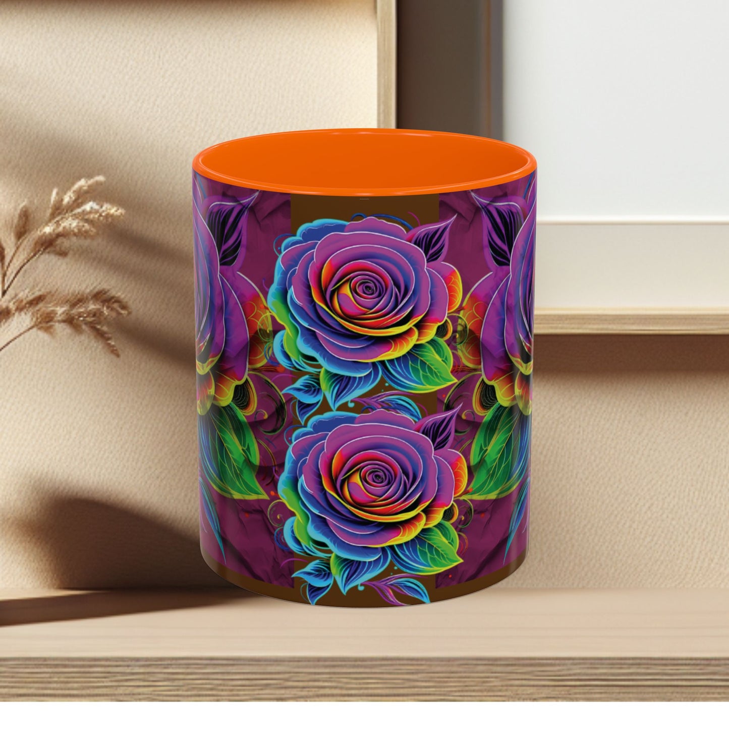 Rainbow Rose Accent Coffee Mug — Colorful Floral 11/15oz