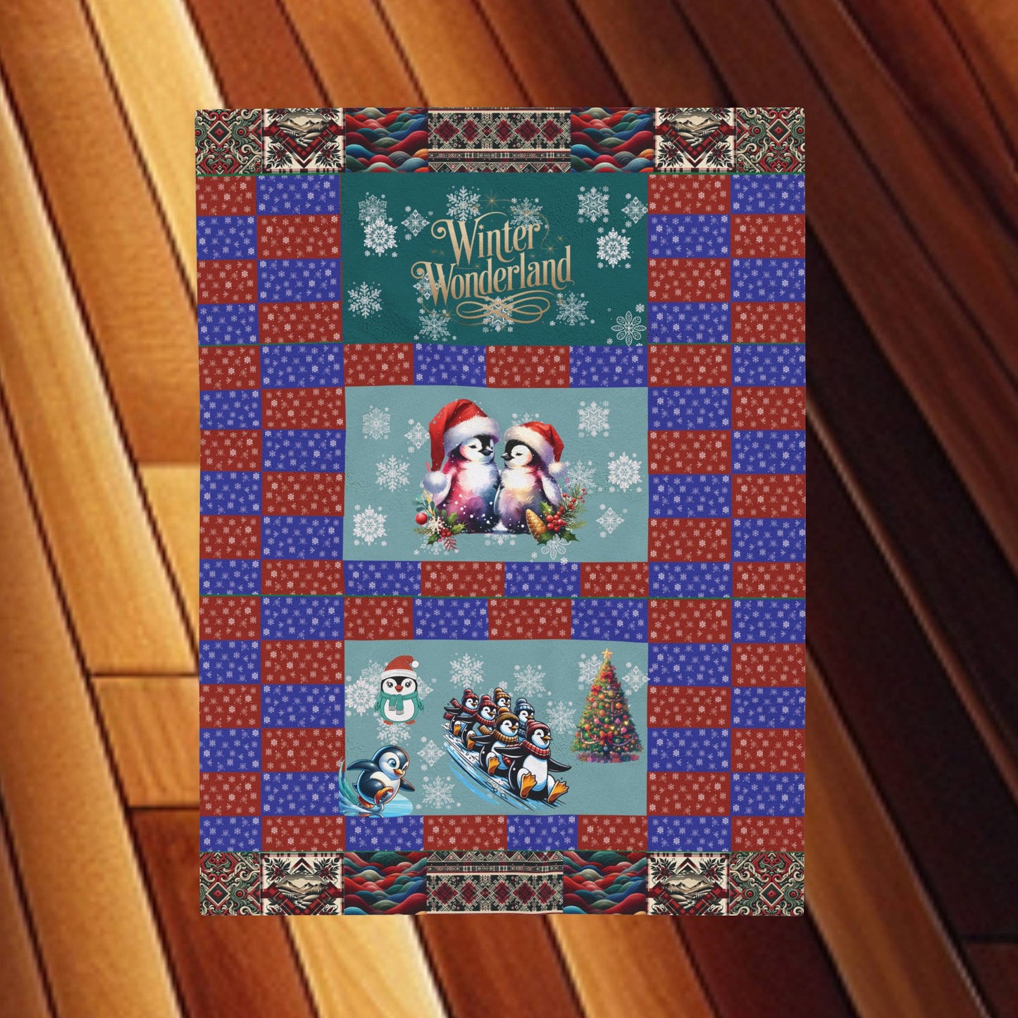 Winter Wonderland Velveteen Plush Blanket — Penguins at Play & In Love Throw