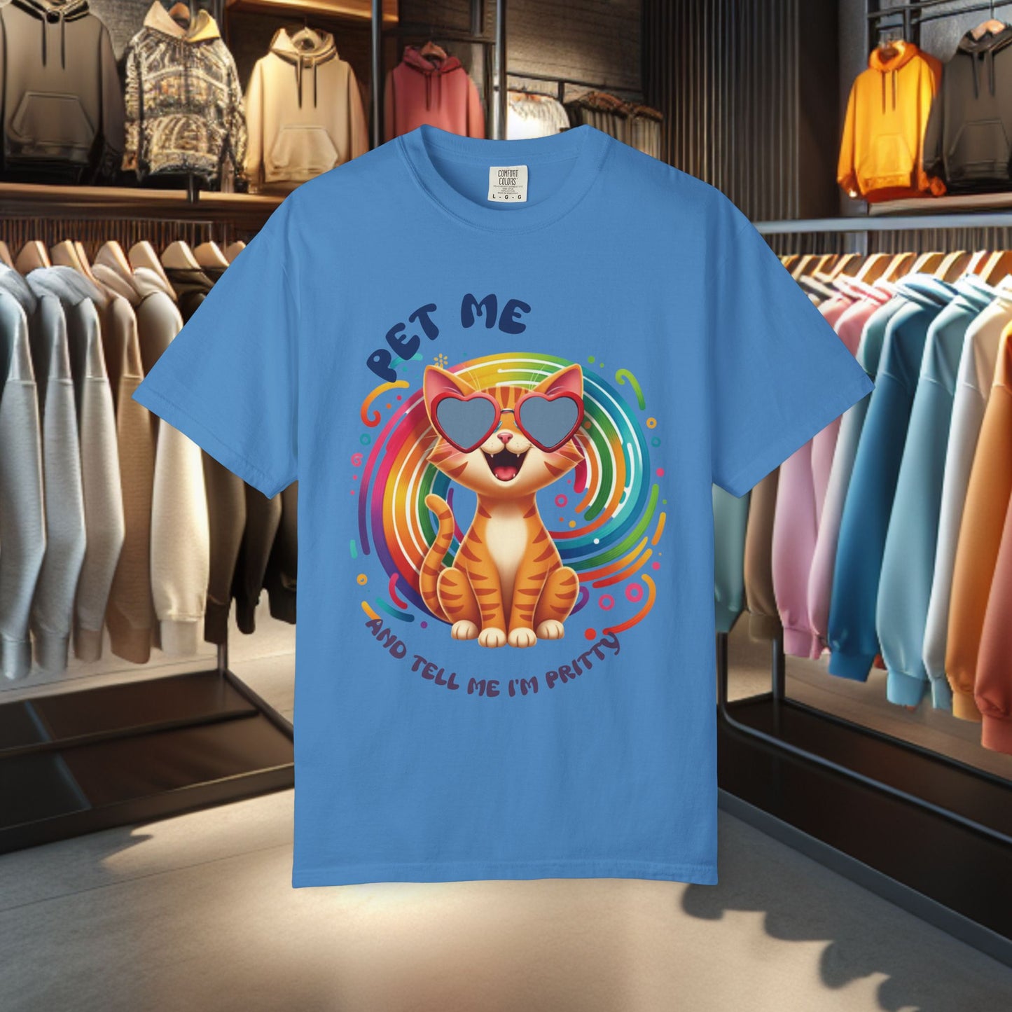 Groovy Orange Kitty Tee — "Pet Me" Dyed T-Shirt