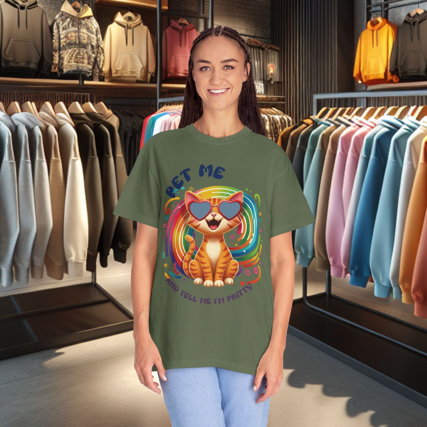 Groovy Orange Kitty Tee — "Pet Me" Dyed T-Shirt