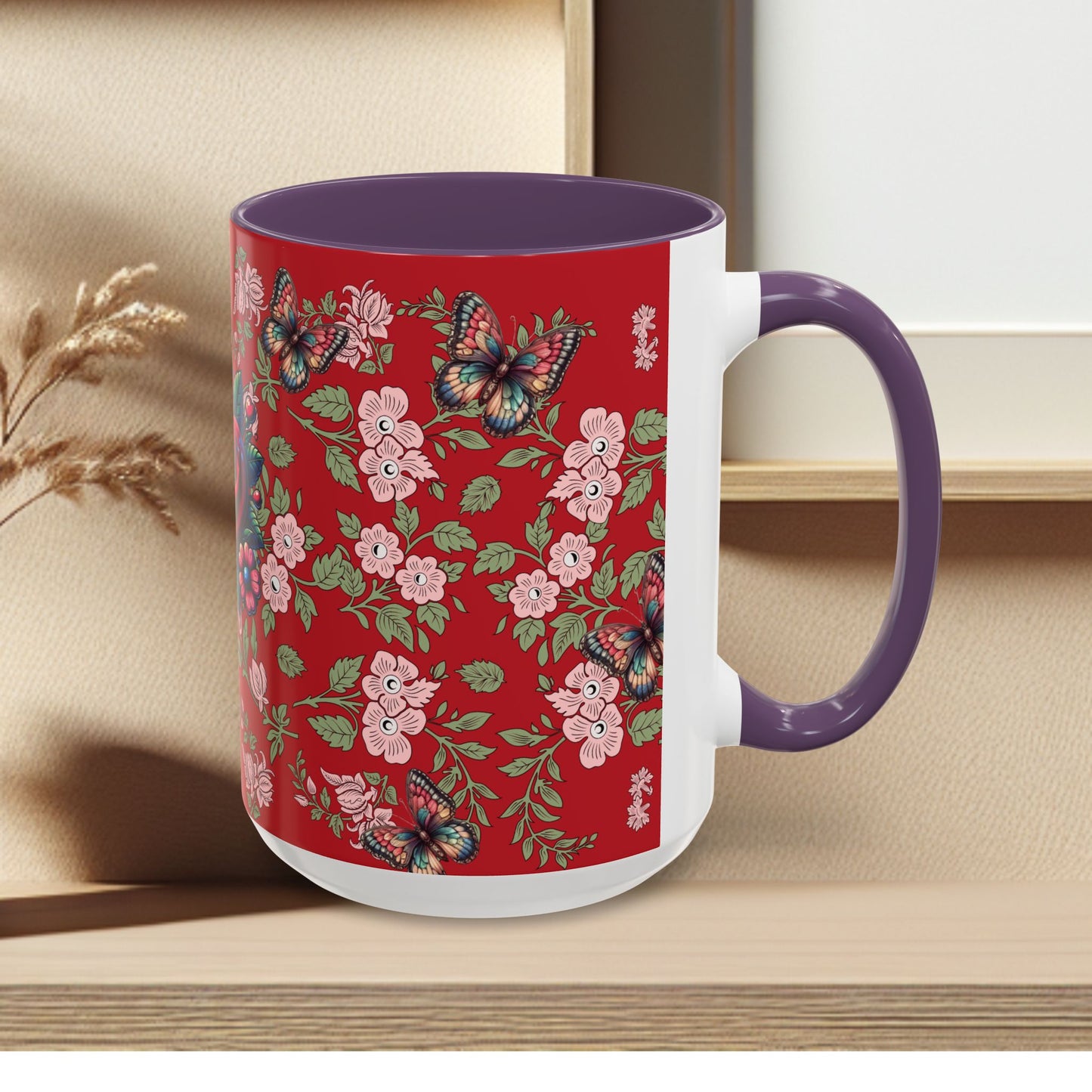 Floral Coffee Mug Red