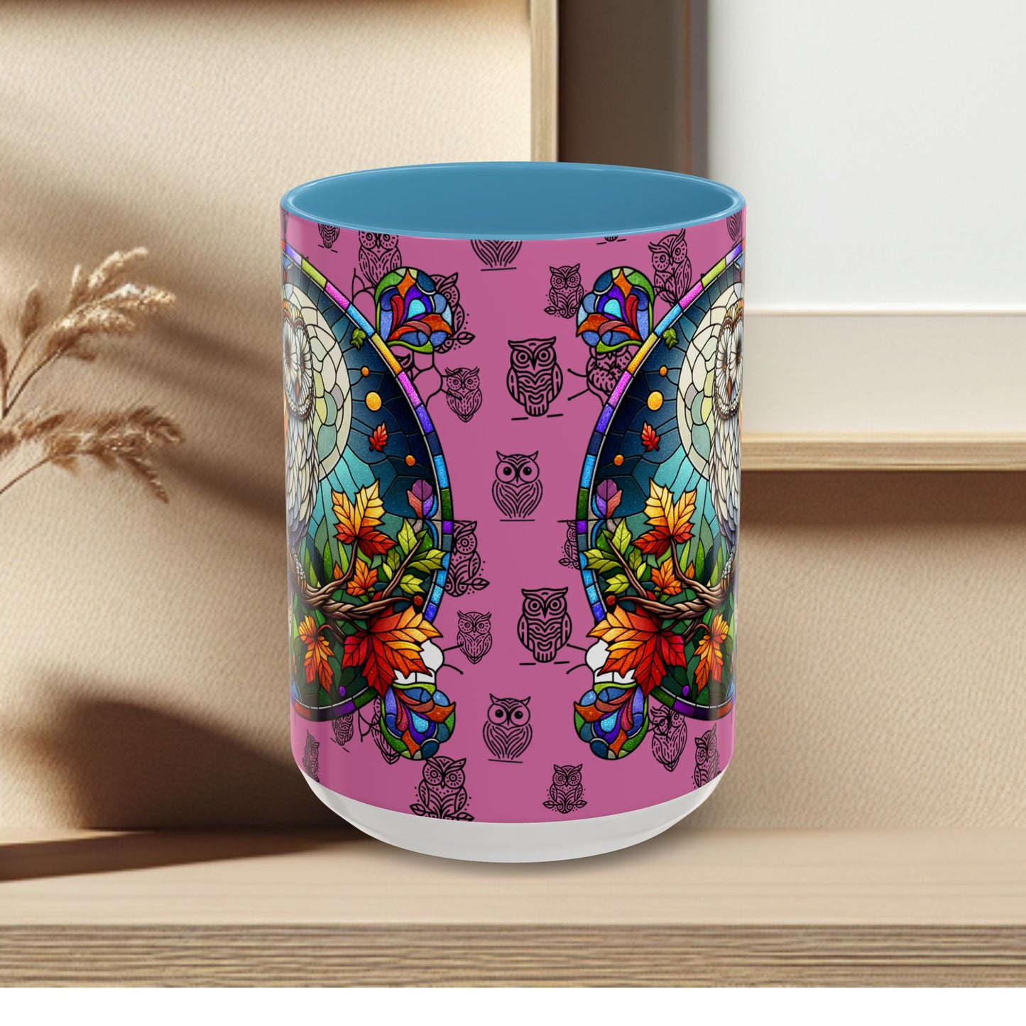 Coffee Mug -Colorful Stain Glass Owl Design
