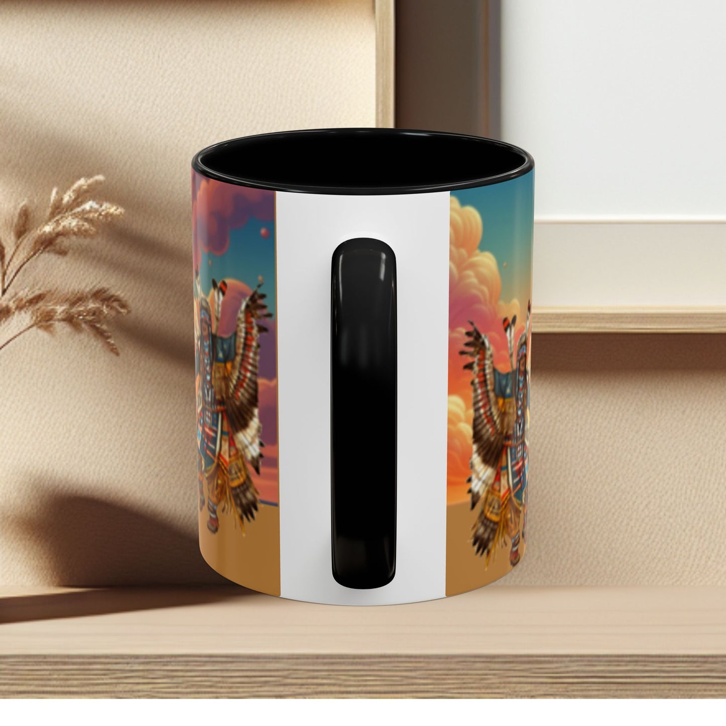 Sunset Powwow Ceramic Mug — Native American Dancer Accent Coffee Mug (11/15oz)