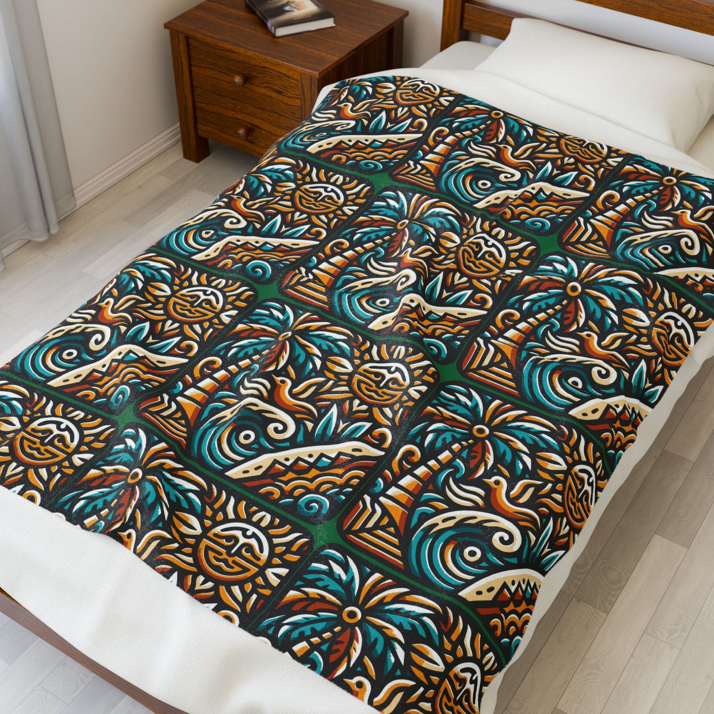Tropical Sunrise Velveteen Plush Blanket — Cozy Tropical Throw