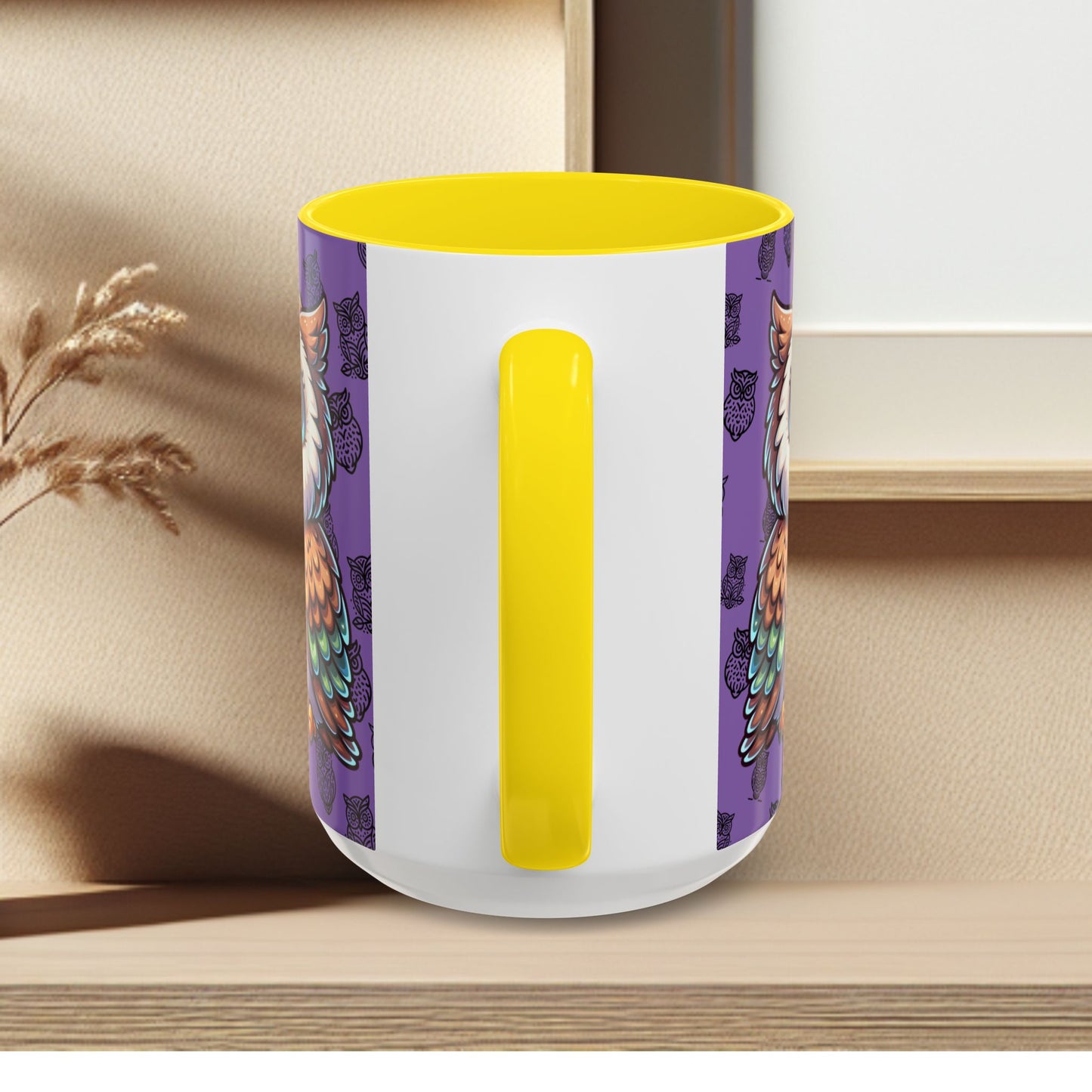 Purple Coffee Mug - Owl Family - Colorful Inspirational Owl Design
