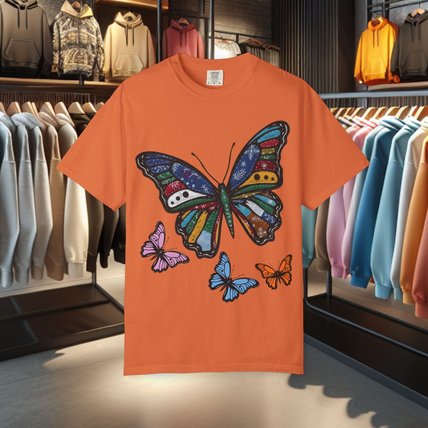 Patchwork Butterfly T-Shirt — pho Festive Garment-Dyed Top