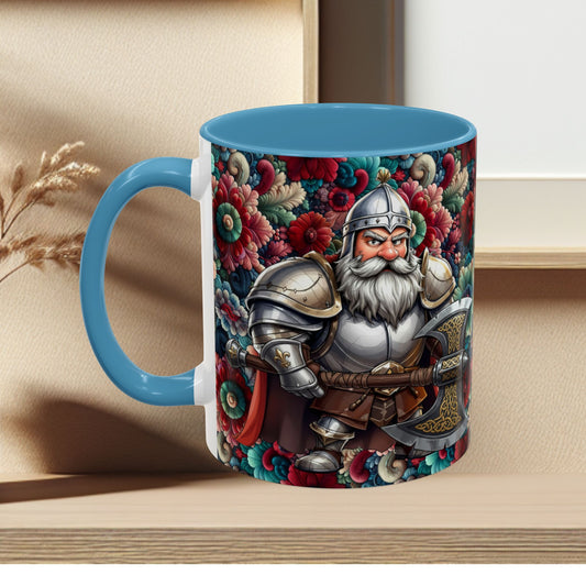Adventurers Accent Coffee Mug — Dwarf within Armor with a Double-Bladed Battle Axe Design (11/15oz)