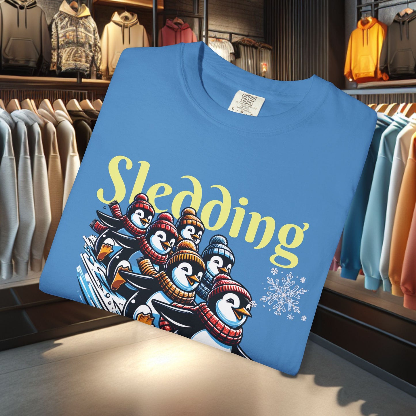 Sledding Penguins T-shirt - Holidays Festive Top