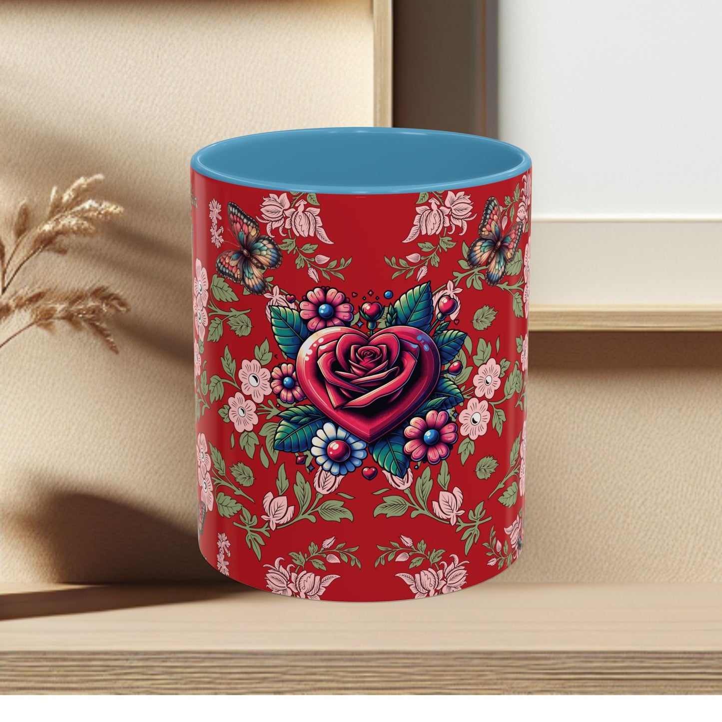 Floral Coffee Mug Red