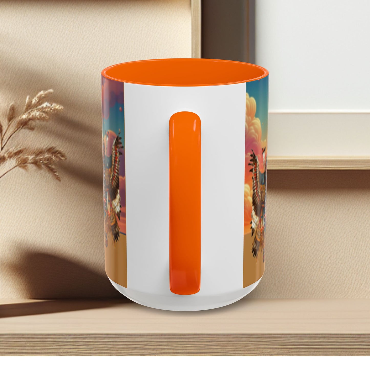 Sunset Powwow Ceramic Mug — Native American Dancer Accent Coffee Mug (11/15oz)