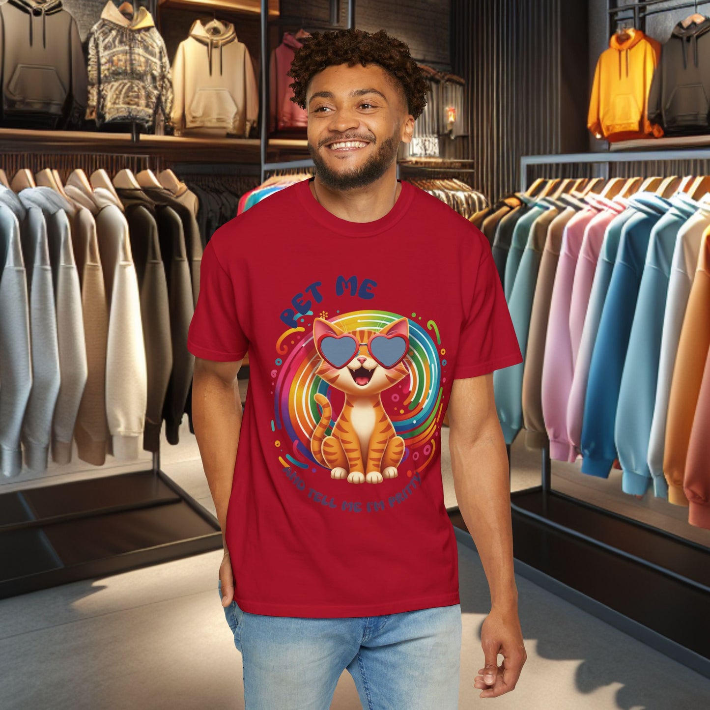 Groovy Orange Kitty Tee — "Pet Me" Dyed T-Shirt
