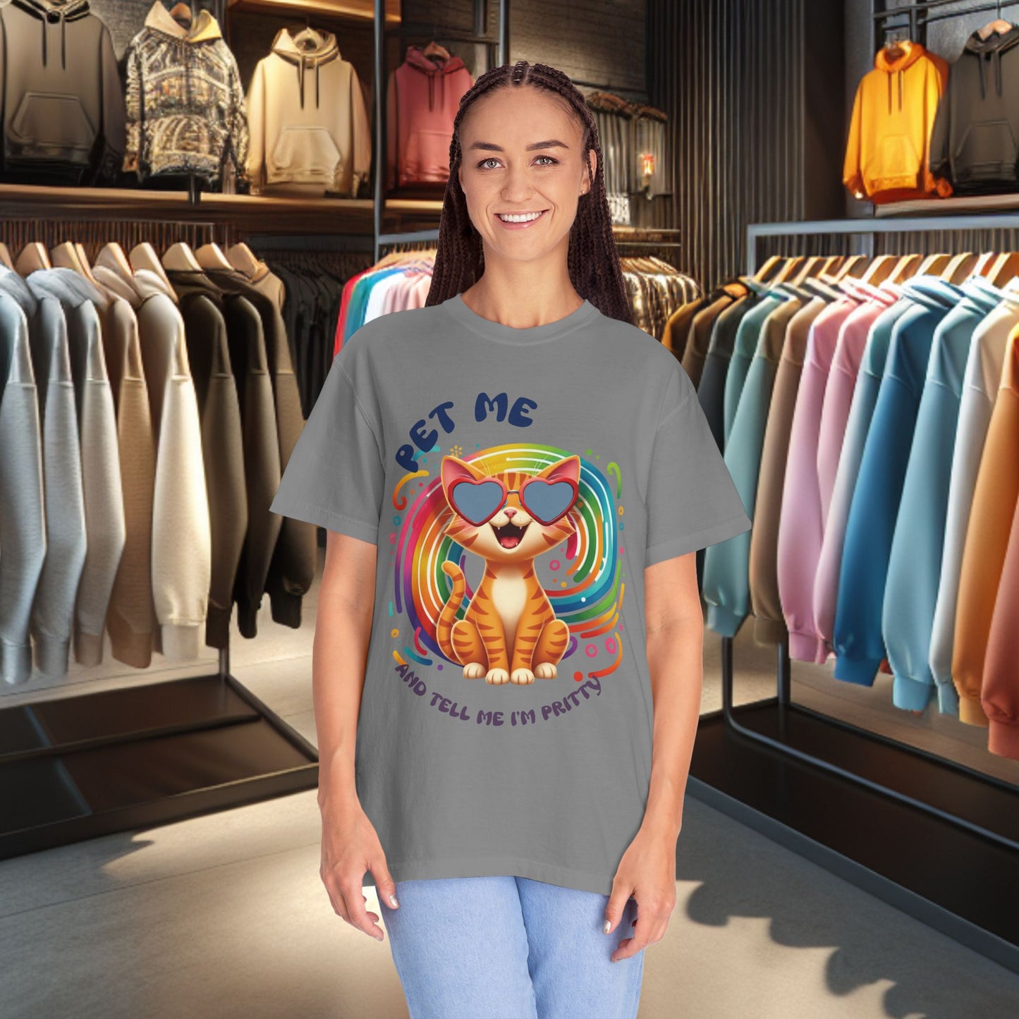 Groovy Orange Kitty Tee — "Pet Me" Dyed T-Shirt
