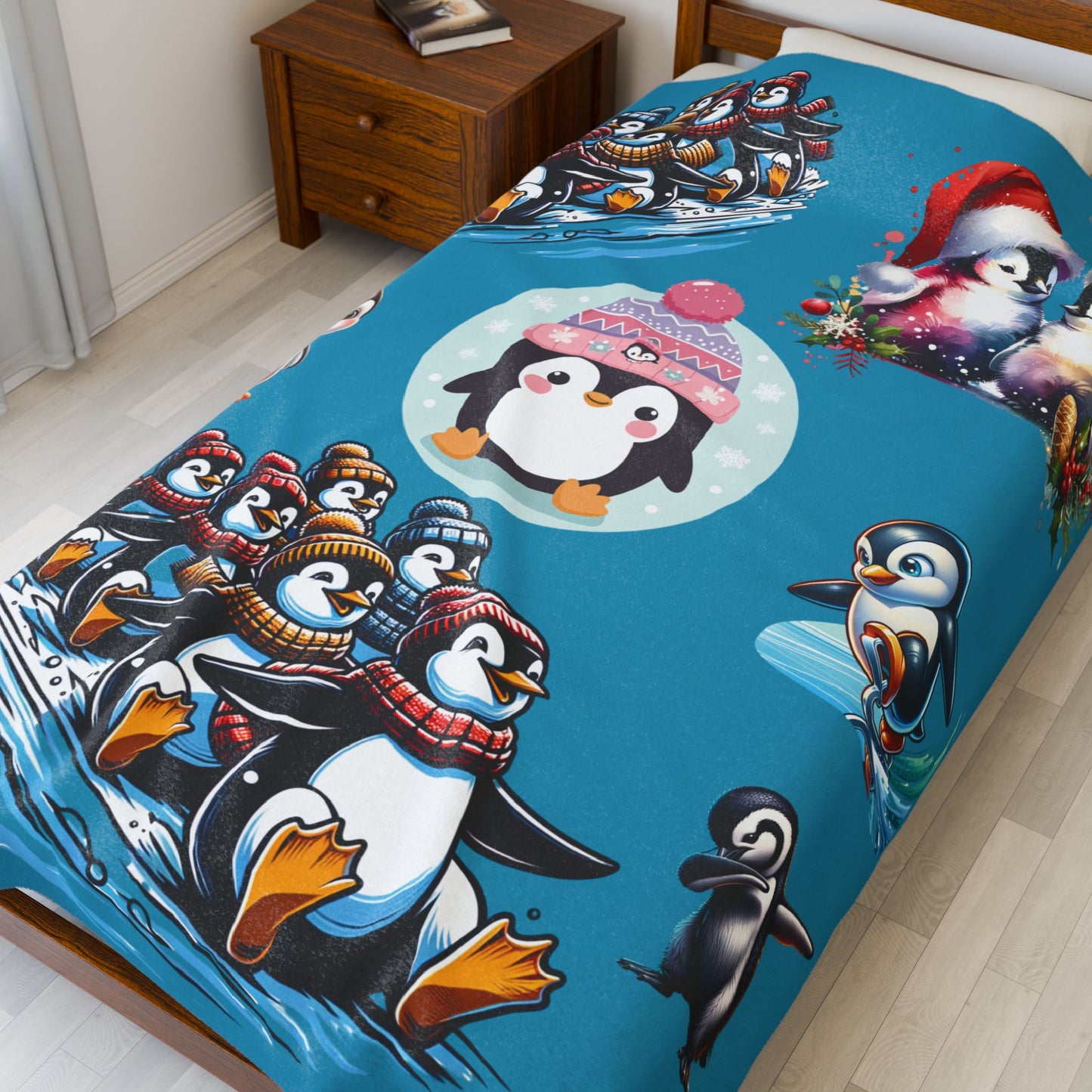 Fun with Penguins - Velveteen Plush Blanket