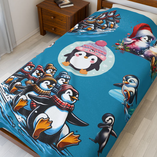 Fun with Penguins - Velveteen Plush Blanket