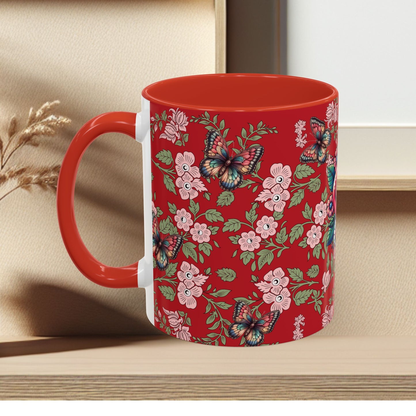 Floral Coffee Mug Red
