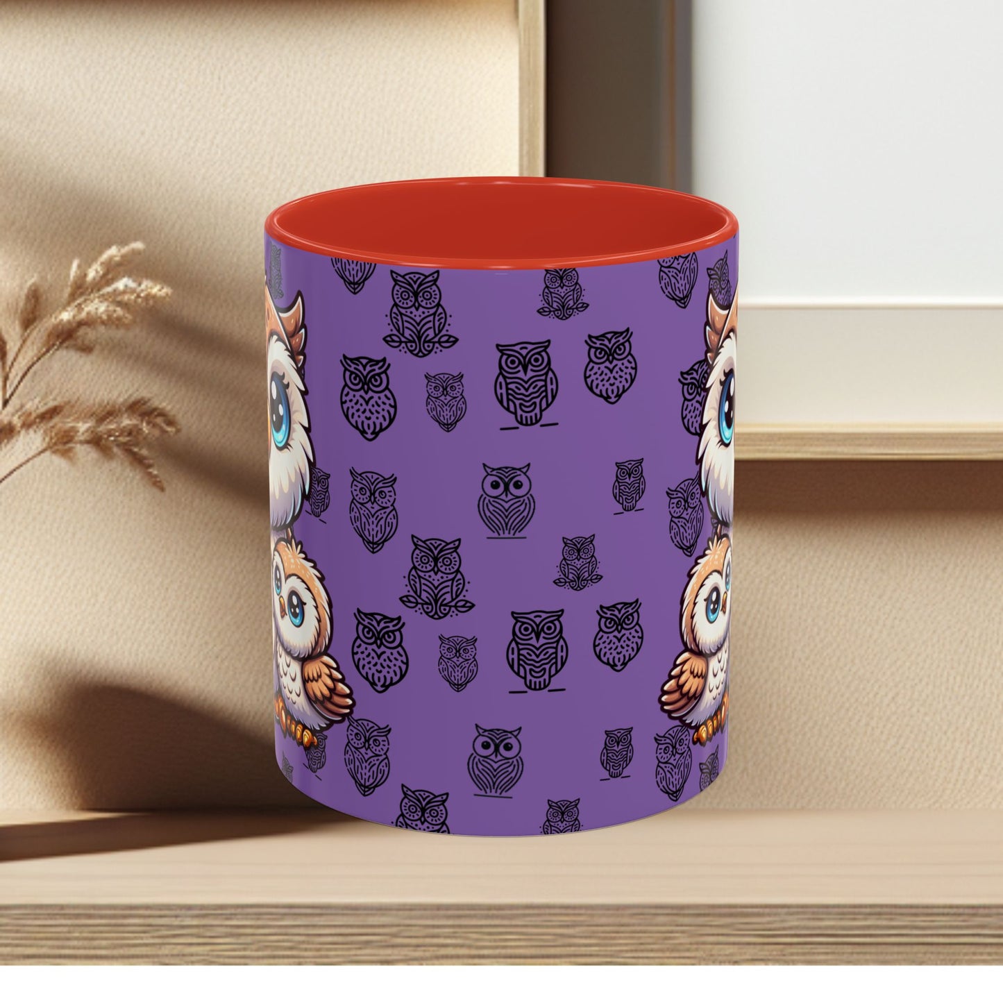 Purple Coffee Mug - Owl Family - Colorful Inspirational Owl Design