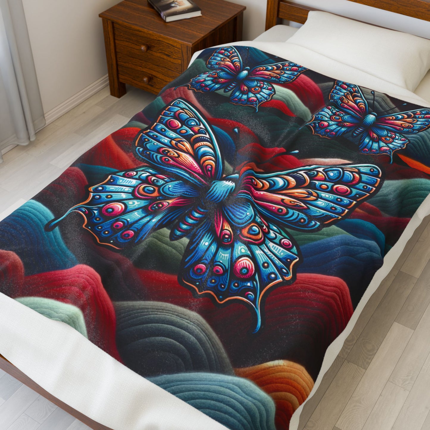 Blue Butterfly Velveteen Plush Blanket – Cozy Blue Butterfly Throw