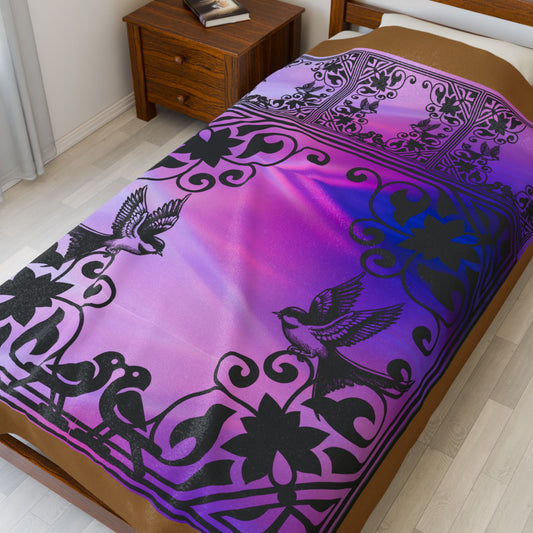 Plush Blanket - Caged Birds and Golden Border