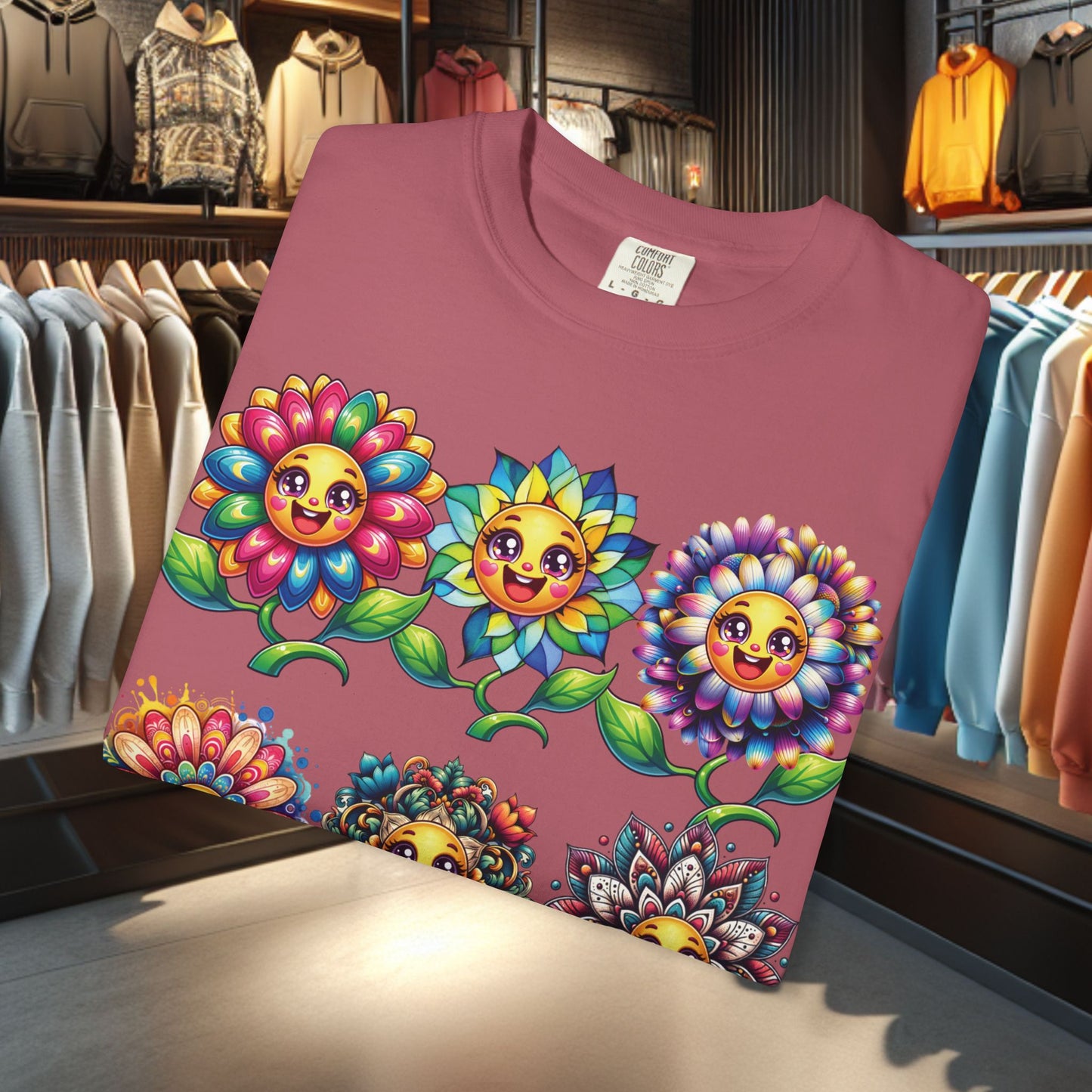 Happy Flowers Garden T-Shirt — Floral Garden Tee for Spring & Everyday