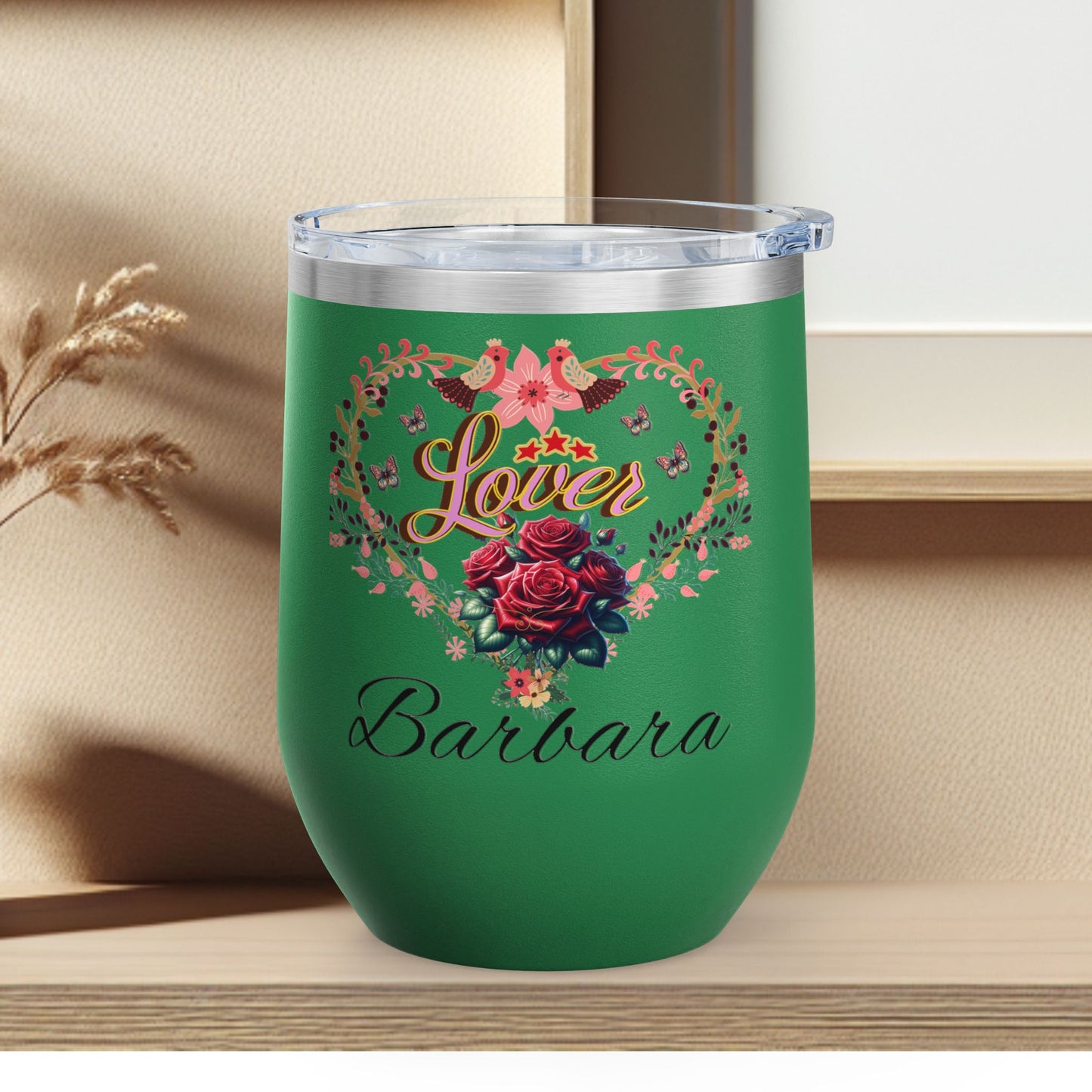 Personalized Lover's Floral Heart Wine Tumbler, 12oz