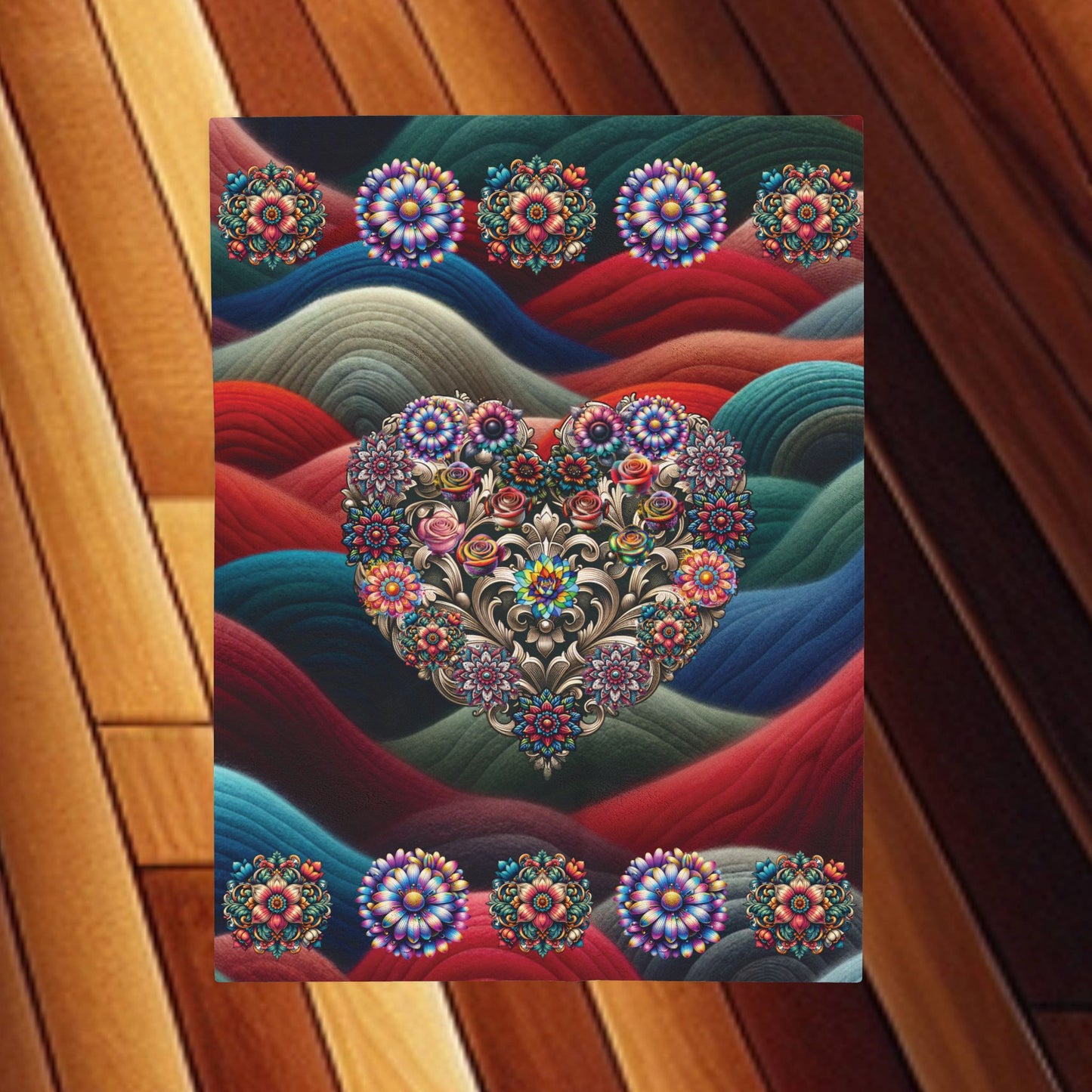Flower Heart Velveteen Plush Blanket — Cozy Heart-Filled Floral Throw