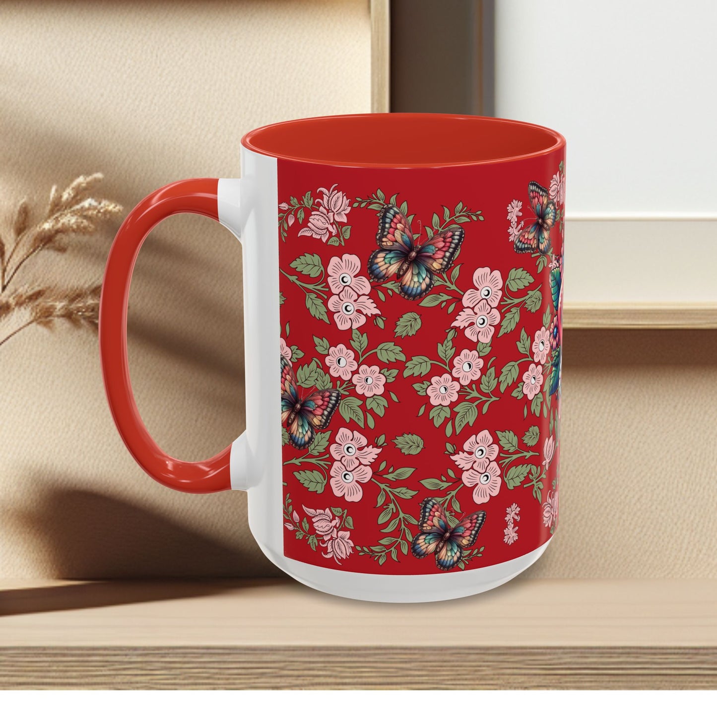 Floral Coffee Mug Red