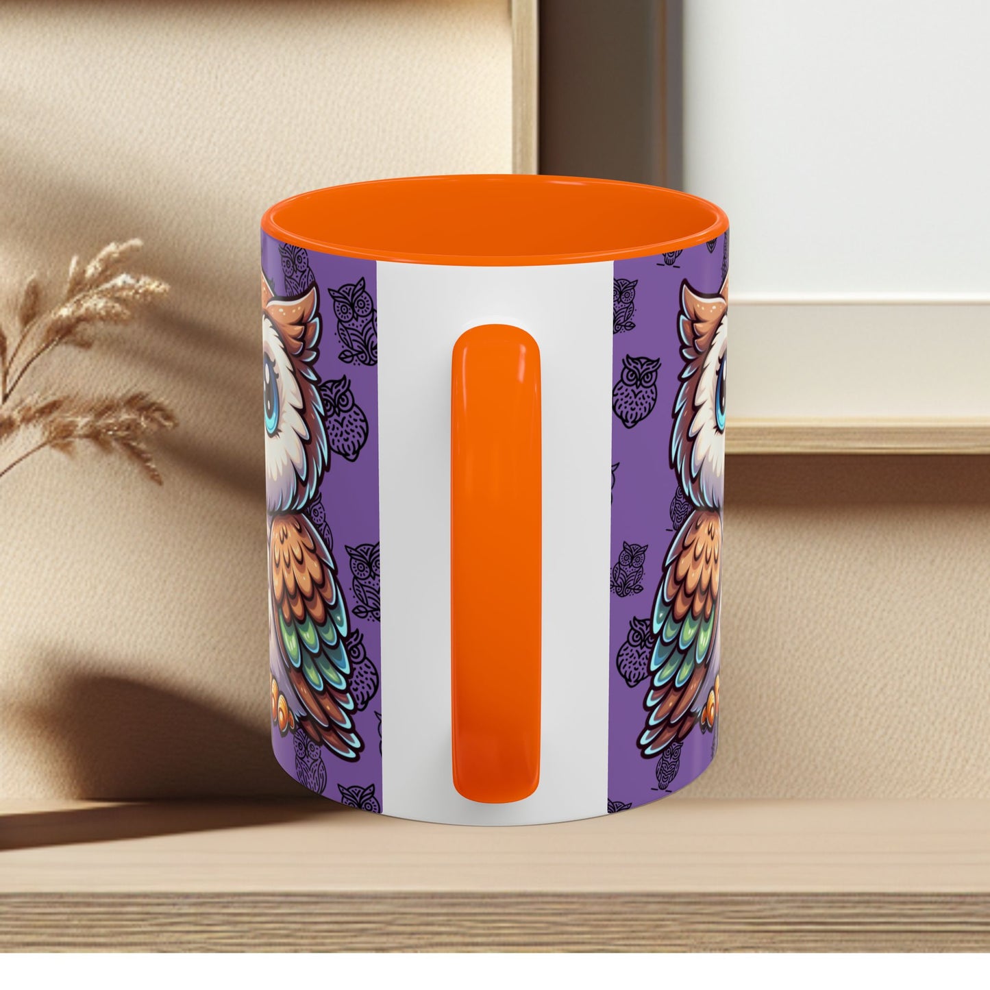 Purple Coffee Mug - Owl Family - Colorful Inspirational Owl Design