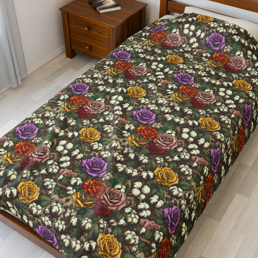 Colorful field of Roses Velveteen Plush Blanket — Beautiful Roses & White Flowers Design