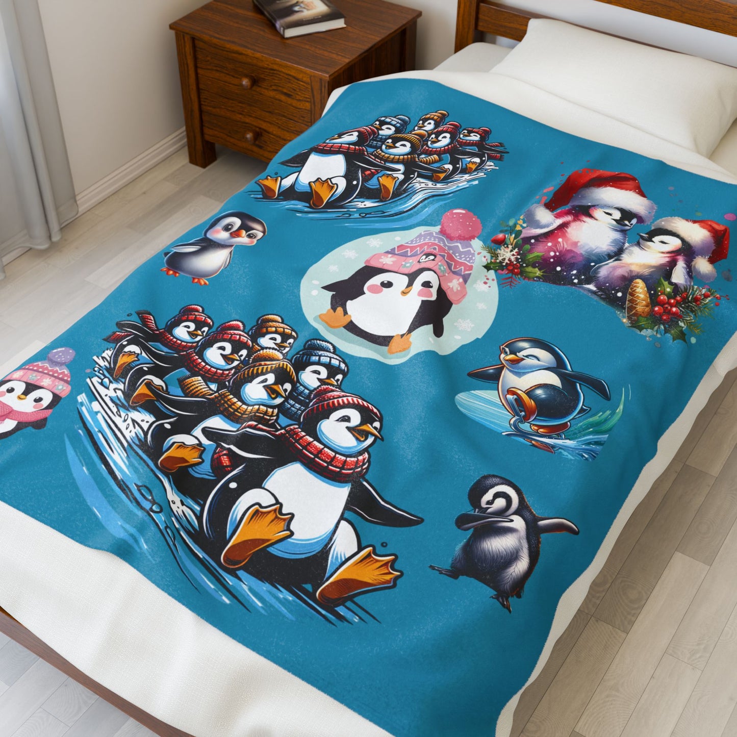 Fun with Penguins - Velveteen Plush Blanket