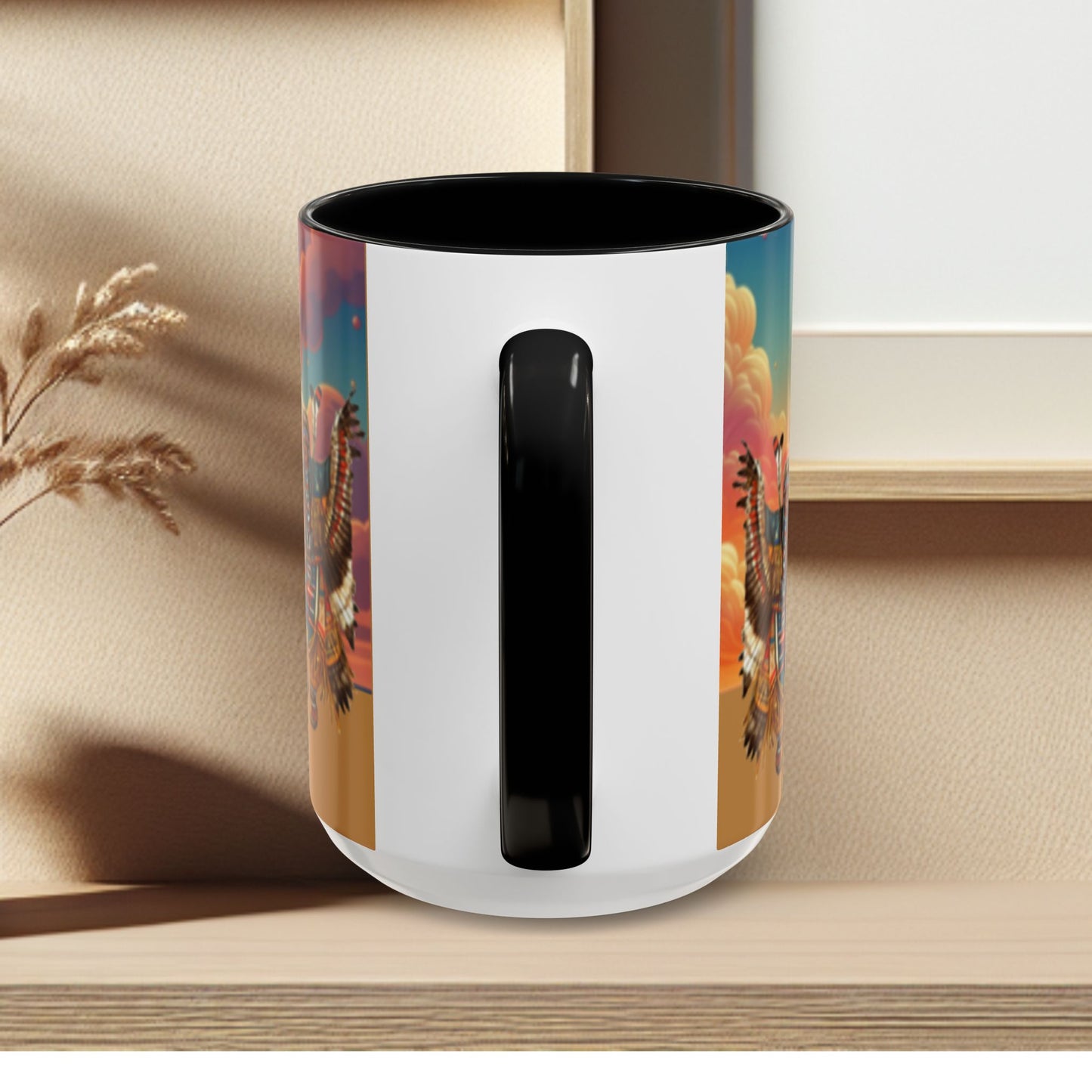 Sunset Powwow Ceramic Mug — Native American Dancer Accent Coffee Mug (11/15oz)