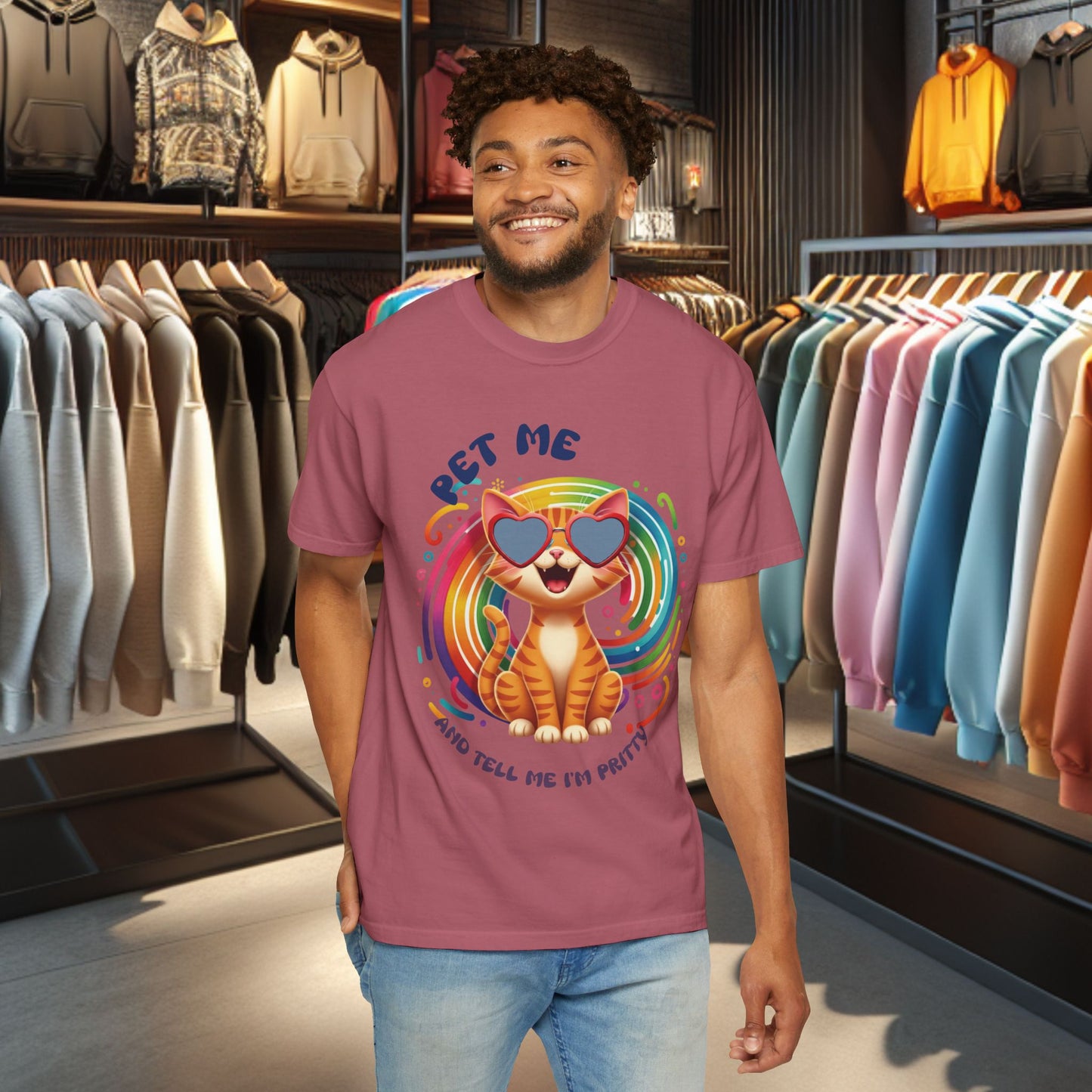 Groovy Orange Kitty Tee — "Pet Me" Dyed T-Shirt