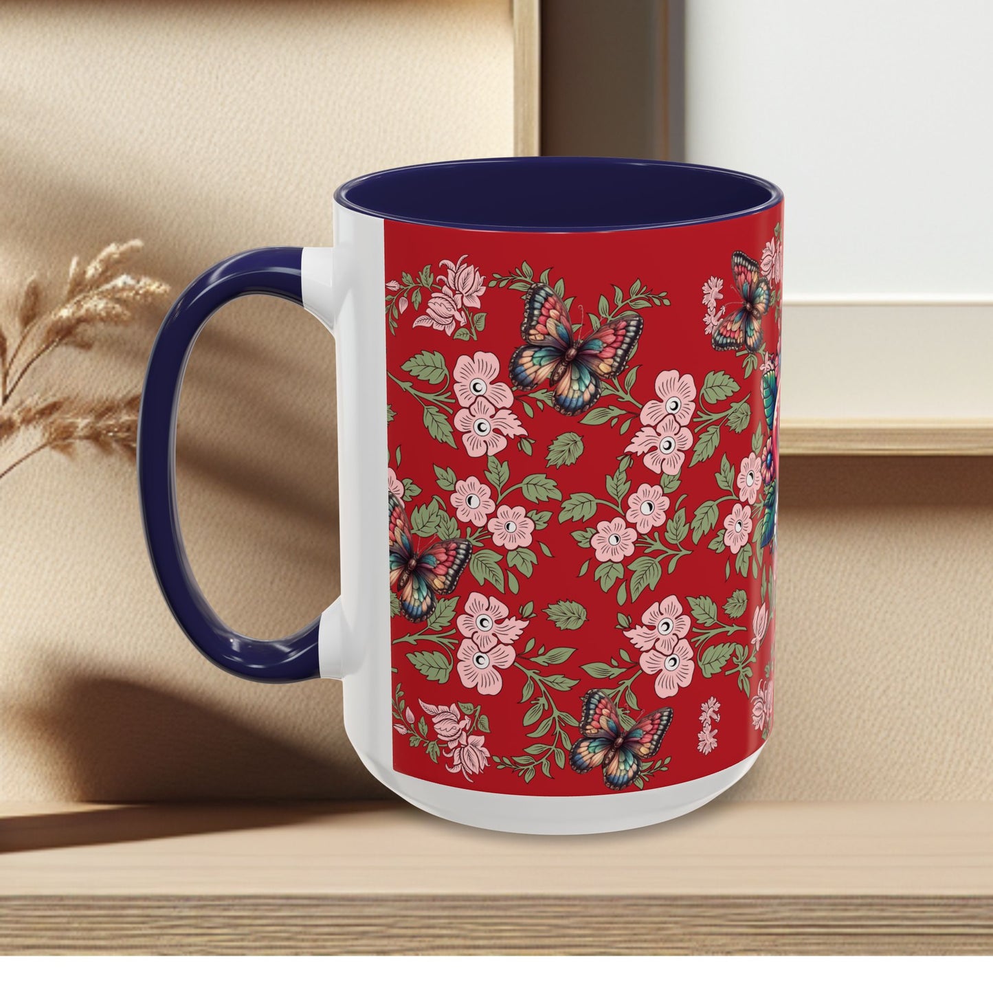 Floral Coffee Mug Red