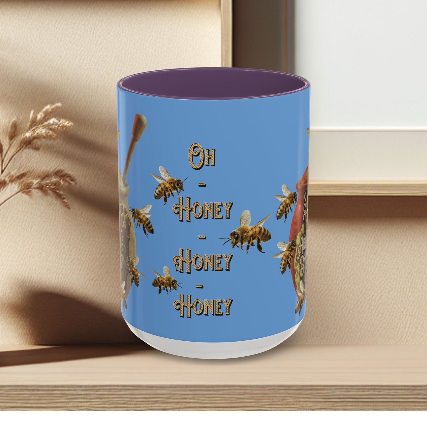 Oh Honey Honey Ceramic Coffee Mug — "Sweet Things Are Made By Bees" Honey Bee Accent Mug