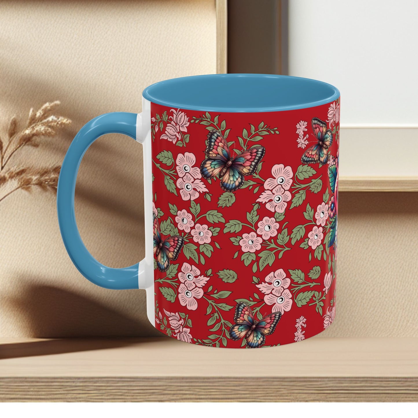 Floral Coffee Mug Red