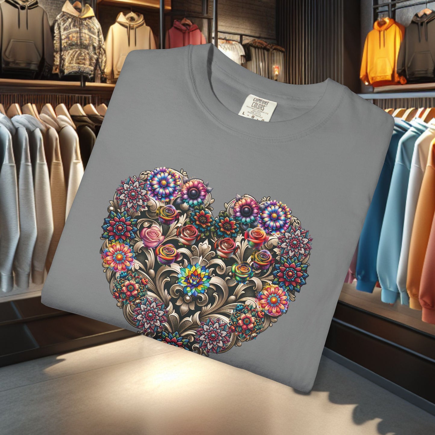 Floral Heart T-Shirt — Romantic Botanical Graphic Tee