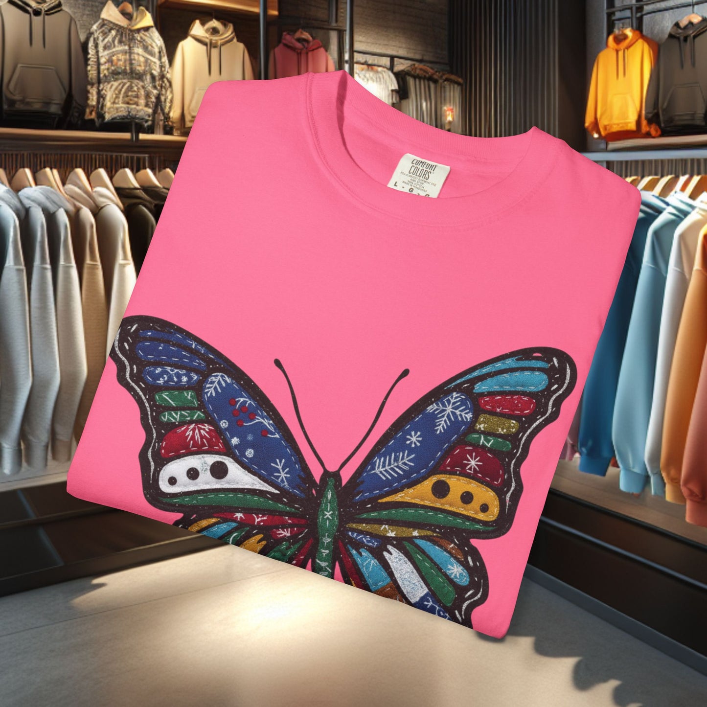 Patchwork Butterfly T-Shirt — pho Festive Garment-Dyed Top