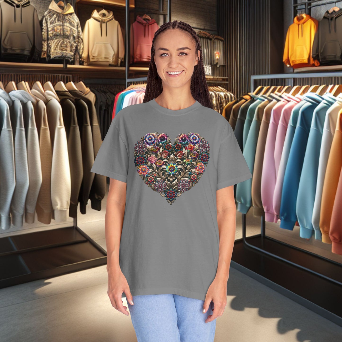 Floral Heart T-Shirt — Romantic Botanical Graphic Tee