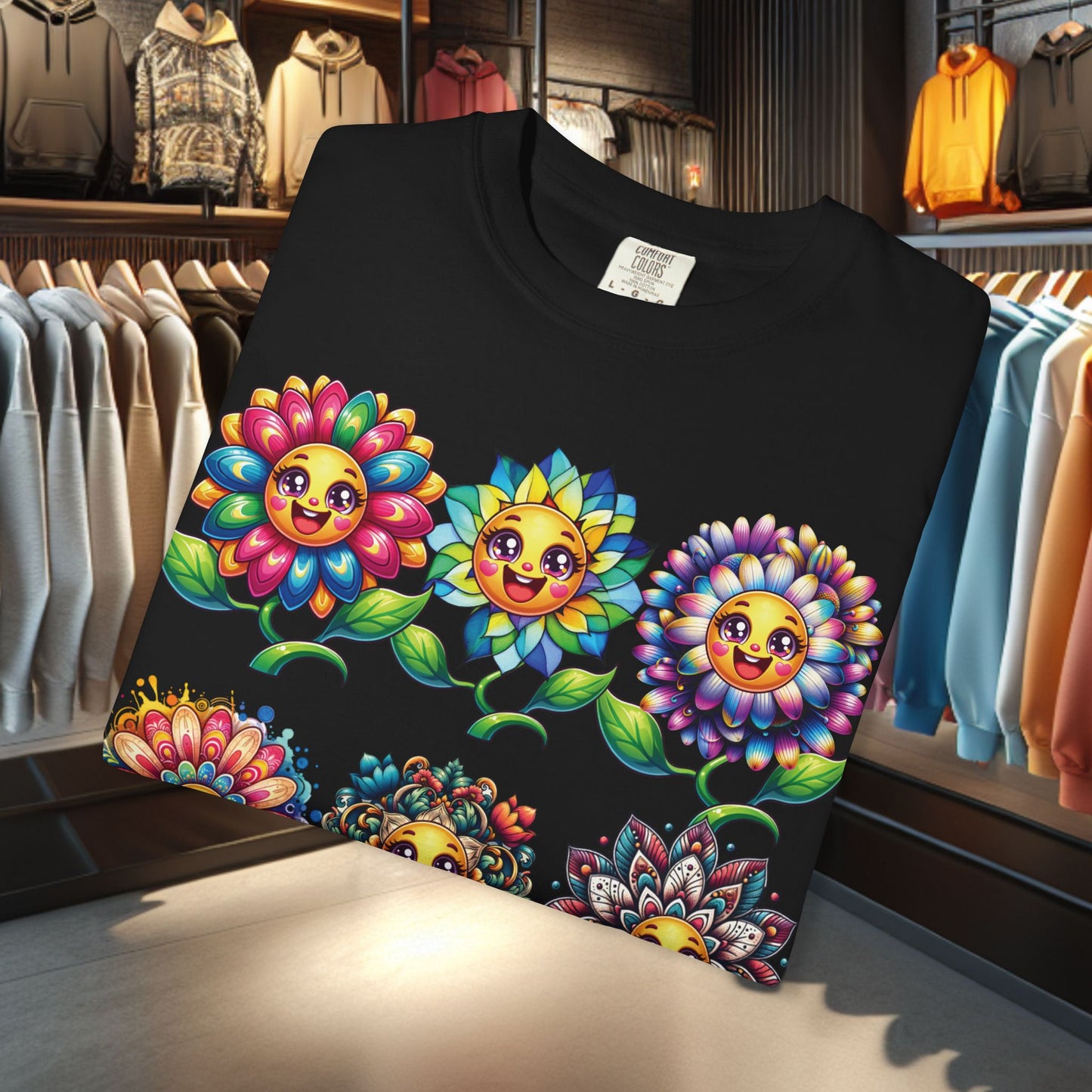 Happy Flowers Garden T-Shirt — Floral Garden Tee for Spring & Everyday