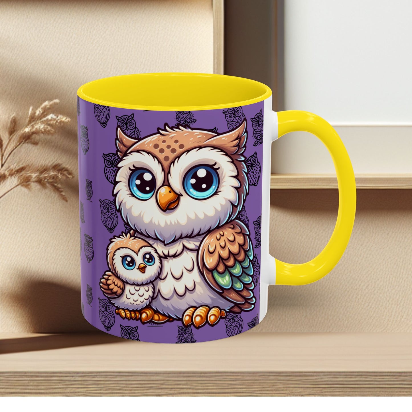 Purple Coffee Mug - Owl Family - Colorful Inspirational Owl Design